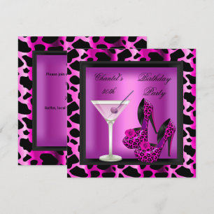 30th Birthday Party Hot Pink Leopard Martini Invitation