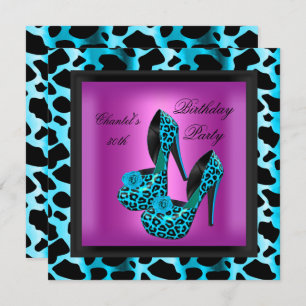 30th Birthday Party Hot Pink Leopard Teal Blue Invitation