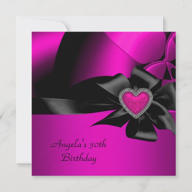 30th Birthday Party Hot Pink Silver Abstract Black Invitation (Front)