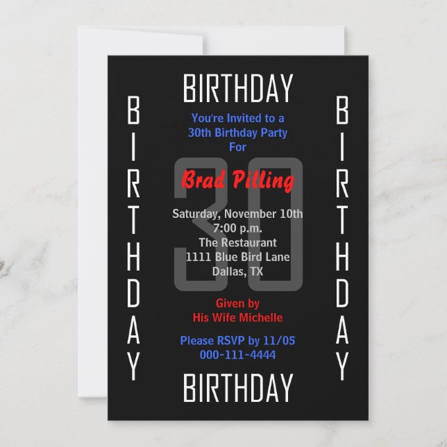 30th Birthday Party Invitation 30 (Front)