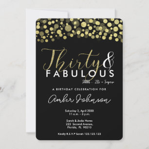 30th birthday party invitation, black and gold invitation
