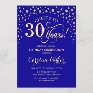 30th Birthday Party Invitation - Blue Gold