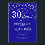 30th Birthday Party Invitation - Blue Silver<br><div class="desc">30th Birthday Party Invitation.
Elegant design with faux glitter silver and royal blue. Cheers to 30 Years! Message me if you need further customization.</div>