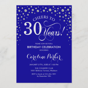 30th Birthday Party Invitation - Blue Silver
