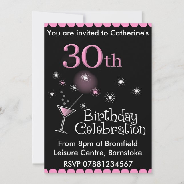 30th Birthday Party Invitation - Cocktail Glass (Front)
