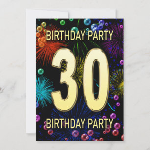 30th Birthday Party Invitation Fireworks Bubbles