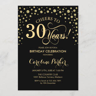 30th Birthday Party Invitation - Gold Black