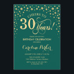 30th Birthday Party Invitation - Green Gold<br><div class="desc">30th Birthday Party Invitation.
Elegant design with faux glitter gold and green. Cheers to 30 Years! Message me if you need further customization.</div>