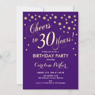30th Birthday Party Invitation - Purple Gold