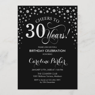 30th Birthday Party Invitation - Silver Black