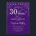 30th Birthday Party Invitation - Silver Purple<br><div class="desc">30th Birthday Party Invitation.
Elegant design with faux glitter silver and purple. Cheers to 30 Years! Message me if you need further customization.</div>