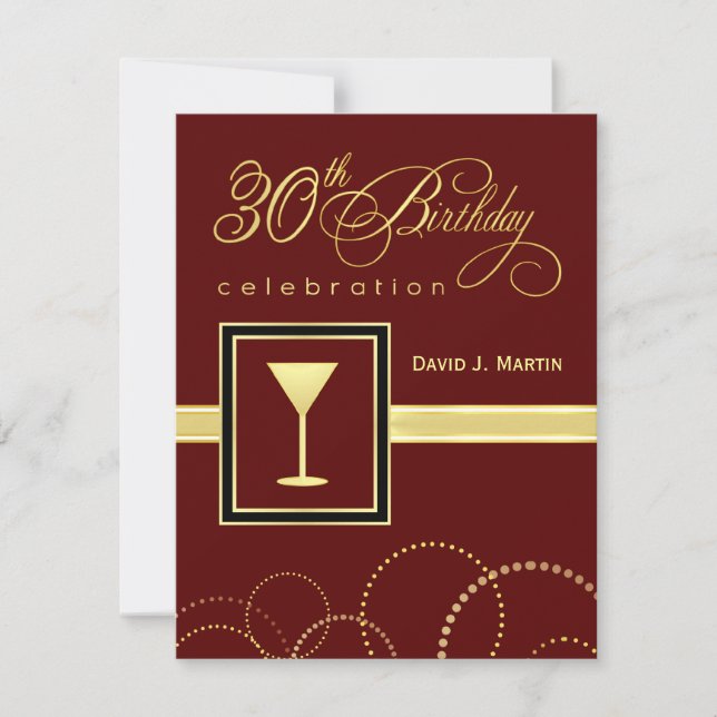 30th Birthday Party Invitations - Burgundy & Gold (Front)