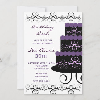 30th Birthday Party Invitations In Purple Swirl