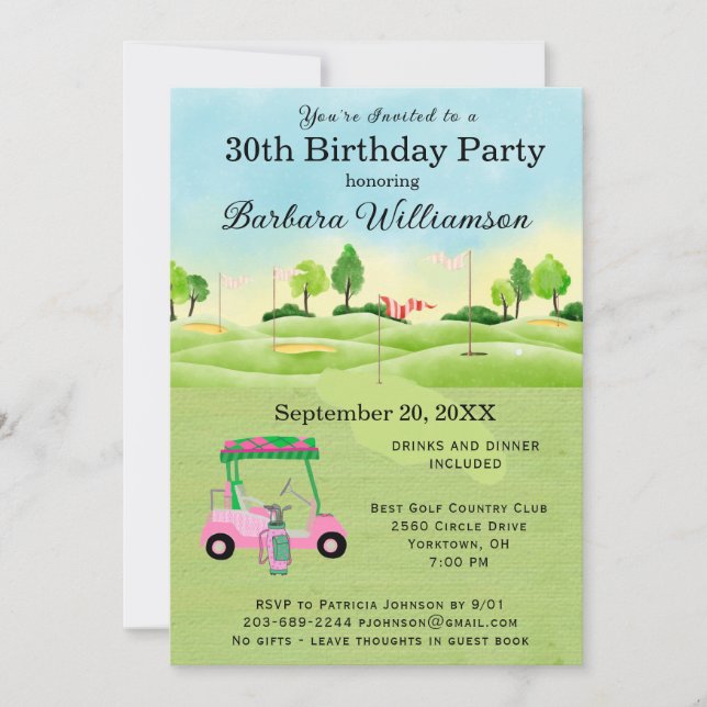 30th Birthday Party Lady Golfer Theme Invitation (Front)