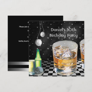 30th Birthday Party Mens Drinks Black Silver male Invitation