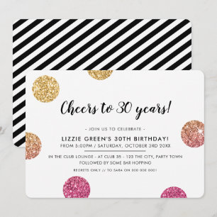 30TH BIRTHDAY PARTY modern gold glitter polka dots Invitation