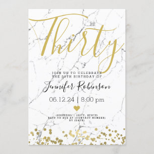 30th Birthday Party Modern Gold & Marble Invitation