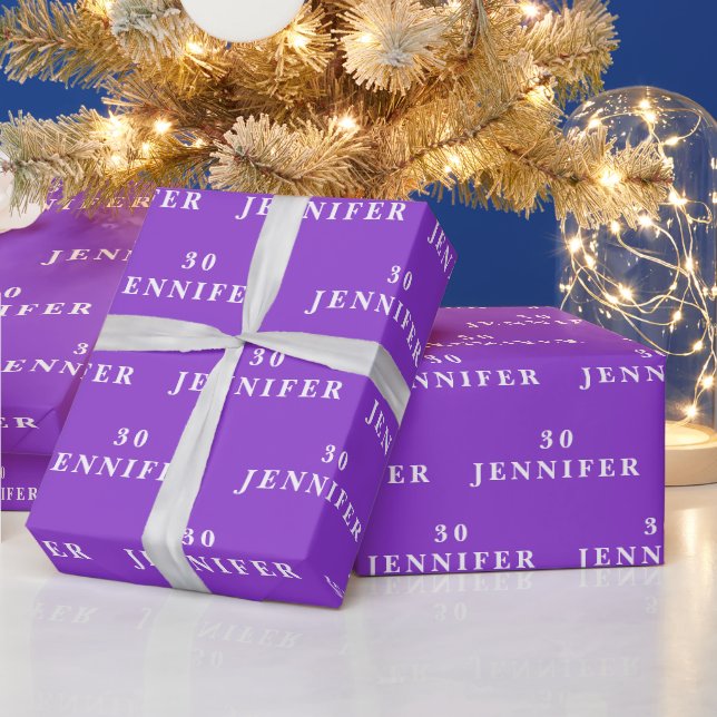 30th Birthday Party Name Purple Modern Pattern Wrapping Paper (Holidays)