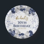 30th Birthday Party Navy Balloons Paper Plate<br><div class="desc">A gorgeous 30th birthday party or celebration paper plate. This fabulous navy blue and silver balloons design is the perfect tableware to decorate your table for a 30th celebration or thirtieth birthday party.</div>