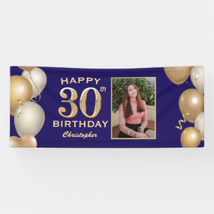 30th Birthday Party Navy Blue and Gold Balloons Banner