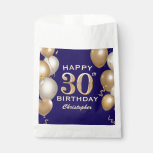 30th Birthday Party Navy Blue and Gold Balloons Favour Bags