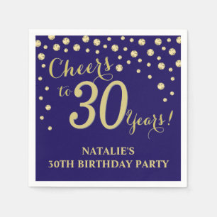 30th Birthday Party Navy Blue and Gold Diamond Napkin