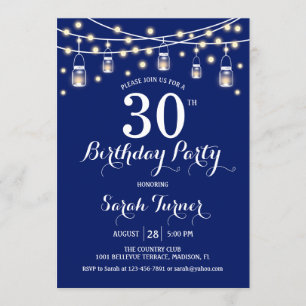 30th Birthday Party - Navy Blue Invitation