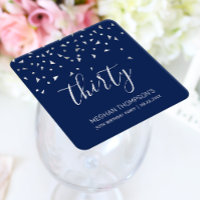 30th Birthday Party Navy Blue Silver Confetti