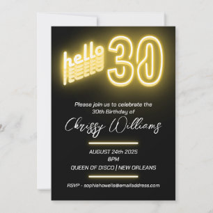30th Birthday Party Neon Invitation