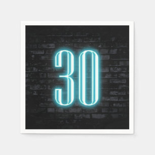 30th Birthday Party Neon Sign on Brick Wall   Napkin