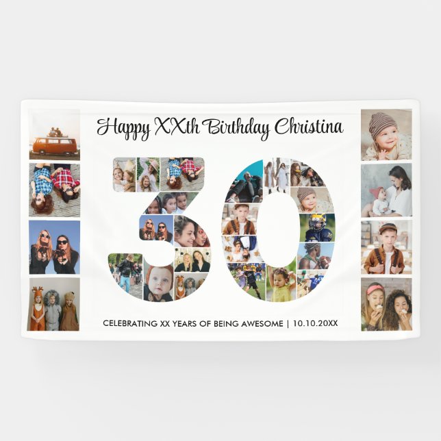 30th Birthday Party Number 30 Photo Collage Banner (Horizontal)