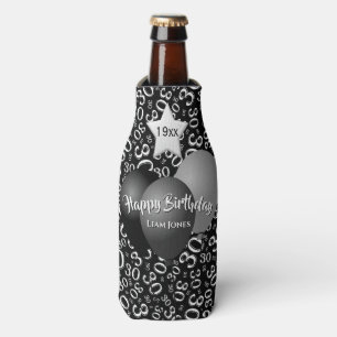30th Birthday Party Number Pattern Black and White Bottle Cooler