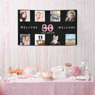 30th birthday party photo collage girl black banner