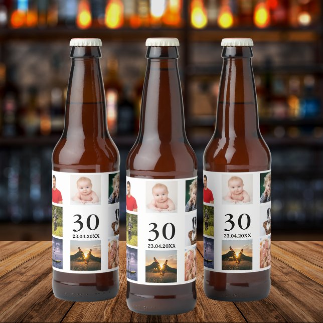 30th birthday party photo collage guy beer bottle label (Creator Uploaded)