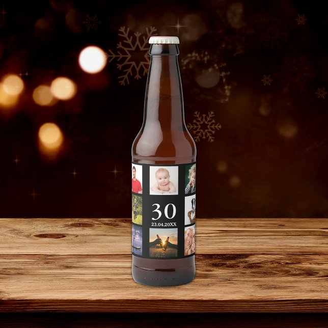30th birthday party photo collage guy black beer bottle label (Creator Uploaded)