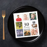 30th birthday party photo collage guys napkin<br><div class="desc">A napkin for a 30th birthday party for a guy,  celebrating his life with a collage of 8 of your photos.  Templates for the age 30 and a date.  Date of birth or the date of the party.  Black coloured letters.  White background.</div>