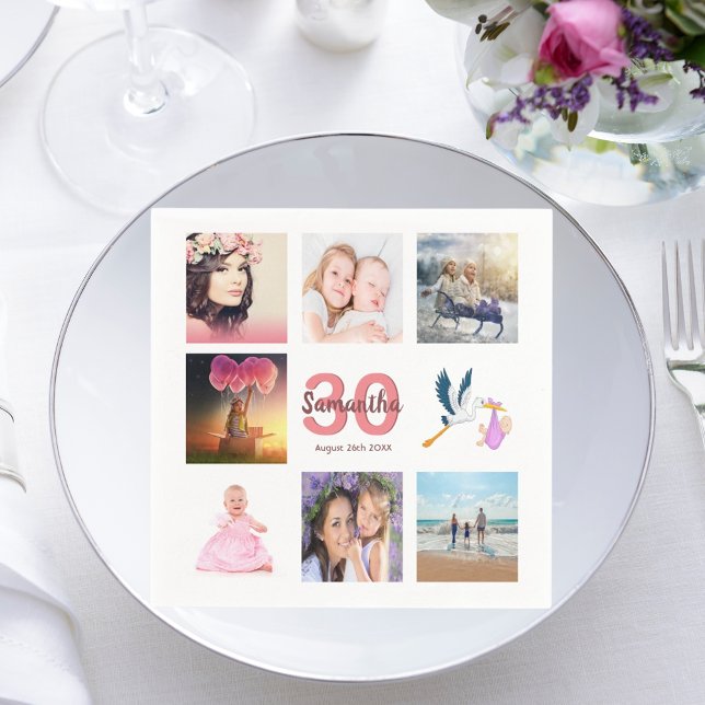 30th birthday party photo collage napkin (Creator Uploaded)