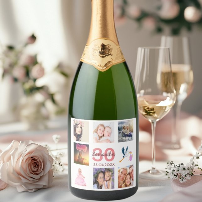 30th birthday party photo collage sparkling wine label (Creator Uploaded)