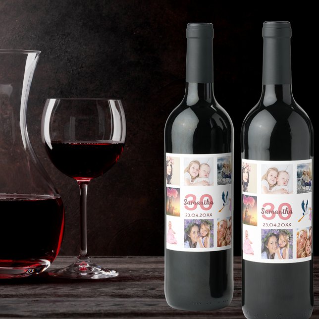 30th birthday party photo collage wine label (Creator Uploaded)