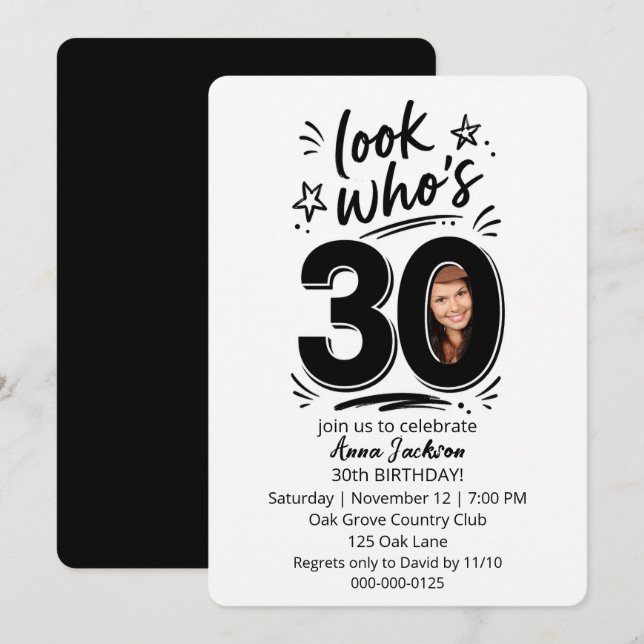 30th Birthday Party Photo Frame Invitation (Front/Back)