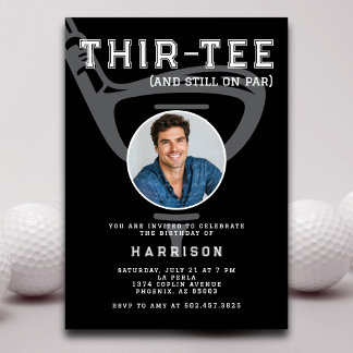 30th Birthday Party Photo Modern Golf Black Invitation