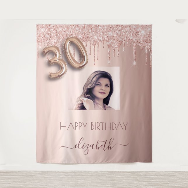 30th birthday party photo rose gold glitter pink tapestry (Front)