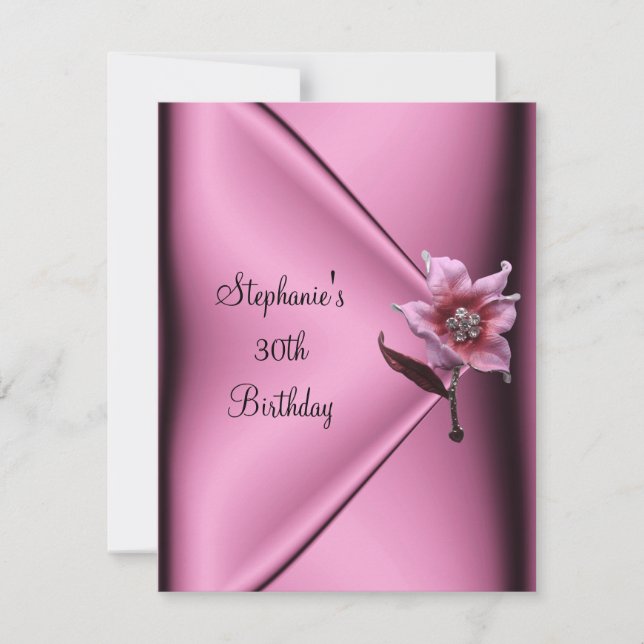 30th Birthday Party Pink Silk Floral Jewel Invitation (Front)