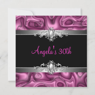 30th Birthday Party Pink Silver Black Abstract Invitation