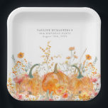 30th Birthday Party Pumpkin Wildflower Custom Paper Plate<br><div class="desc">Fall pumpkins are nestled in delicate golden yellow and orange wildflowers to create an elegant aesthetic. All of the text is editable so you can easily craft your own special mood.</div>