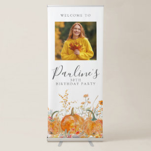 30th Birthday Party Pumpkin Wildflower Photo Retractable Banner
