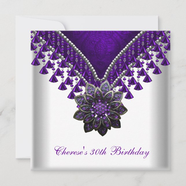 30th Birthday Party Purple Beads White Invitation (Front)
