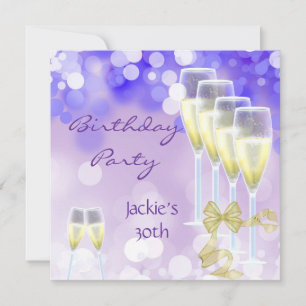 30th Birthday Party Purple Champagne Glasses Invitation