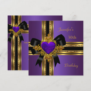 30th Birthday Party Purple Gold Heart Jewel Rose 2 Invitation