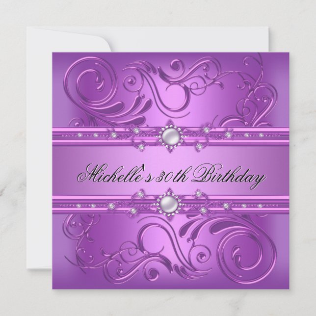 30th Birthday Party Purple Pink Pearl Jewel floral Invitation (Front)